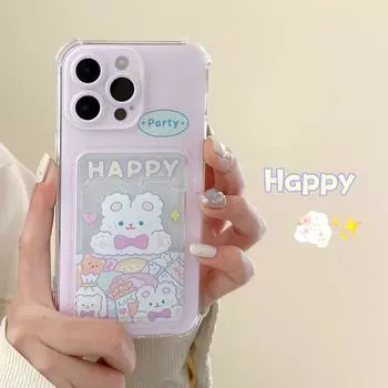 Zhitai iPhone 16 Case: 15 Pro Max/14 Pro, Rabbit Cartoon & Card Holder iPhone 15 Pro