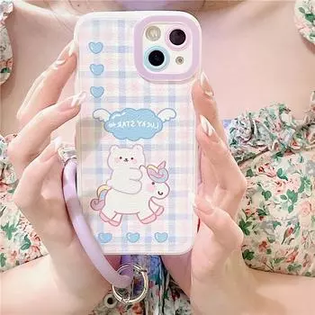 Zhitai Leather Case for iPhone 13Pro/12/XS Max - Cartoon Bear Design & Bracelet iPhone 12