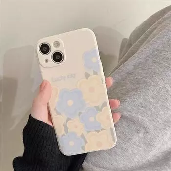 Zhitai Magic Cube Case - Compatible with iPhone 13, 14Pro, 15Pro; Blue & Yellow Floral Design. iPhone 13 Mini
