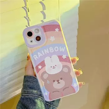 Zhitai Plain Leather Cartoon Bear Case for iPhone 14/13Pro/XS/XR/11/678Plus Apple 11 Pro