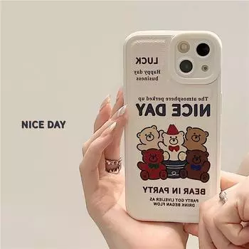 Zhitai Plain Leather Case for iPhone Models: 14Pro, 13, XS, 6, 7, 8Plus - Stylish Cartoon Bear Design iPhone 14 Pro