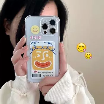 Zhitai Smile Face iPhone Case for 13, 14, 15Pro, 16Pro Max - Cartoon Card Holder iPhone 15 Pro