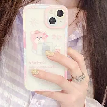 Zhitai Transparent Cartoon iPhone Case for 14 Pro Max & 15 models - Yuanqi Bear Design iPhone 11