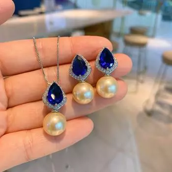 Живая S925 Серебряная игла светло-желтого ракушечного жемчуга ожерелье модные серьги-гвоздики с жемчугом рябчик ювелирные изделия комплект из двух предметов