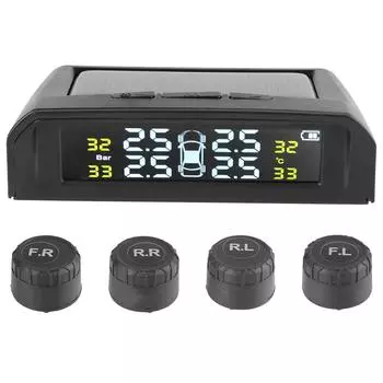 ЖК-дисплей + 4 внешних датчика USB, питание от солнечной батареи, беспроводная система контроля давления в шинах, интеллектуальное предупреждение о температуре автомобиля, TPMS