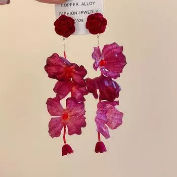 Zhong Chuxi Same Style Ankela Red Fancy Flower Earrings Seaside Exaggerated Earrings Ear Clips and Ear Studs 2025 New Women Earrings