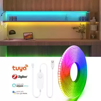 Zigbee Tuya Smart USB 5 В COB светодиодная лента RGB с регулируемой яркостью WiFi Alexa Google Control светодиодная лента декор комнаты ТВ декоративное освещение 1m