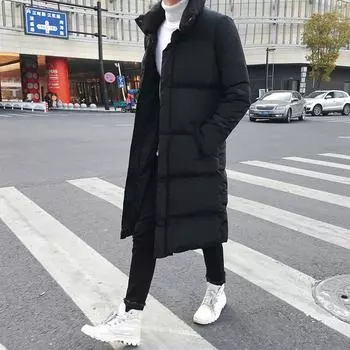 Зима, Мужская, Длинная, Хлопок, Пальто, Молодежная, Большой, Размер, Теплая, До колена, Пальто M