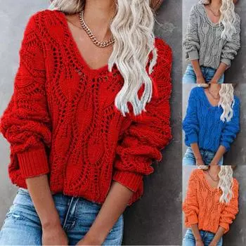 Зима-Осень, пуловеры с v-образным вырезом, свитера с вырезом, большие размеры, 4 цвета шерсти, женский свободный вязаный джемпер L