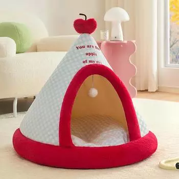 Зимнее теплое гнездо для кошки, подушка для кошачьей комнаты, толстый полузакрытый домик для кошки, кошачья вилла, палатка для домашних животных, будка для щенков, маленькая кровать для домашних животных warm apple tent