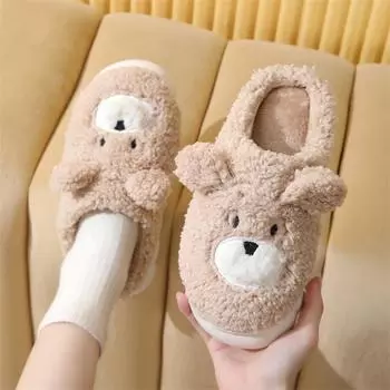 Зимние новые милые хлопковые тапочки с рисунком медведя из мультфильма, оптовые женские толстые домашние плюшевые тапочки для дома 36-37 белый