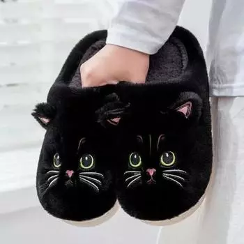 Зимние новые женские домашние тапочки, милые тапочки с котом, парные тапочки с мультяшным принтом, домашние пушистые теплые повседневные тапочки, милая хлопковая обувь 36-37 коричневый
