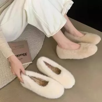 Зимние женские туфли на плоской подошве Keep Warm Plus Velvet, новые модные повседневные туфли на меху для женщин, легкие прогулочные туфли Zapatos De Mujer 35 абрикосовый