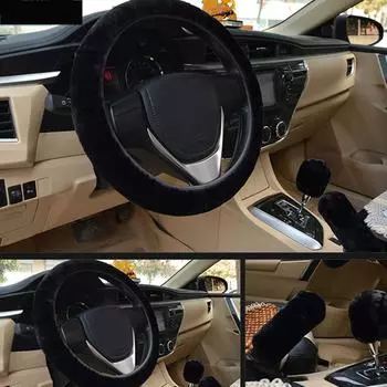 Зимний плюшевый чехол на руль автомобиля, чехол на рычаг переключения передач, чехол на ручной тормоз, мягкий, удобный, теплый, нескользящий, аксессуары для декора салона автомобиля золотистый