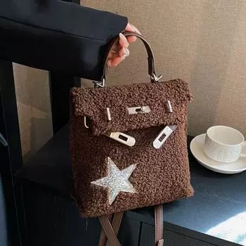 Зимний рюкзак из овечьей шерсти для женщин, модный портфель большой вместимости, высококачественная универсальная женская сумка белый