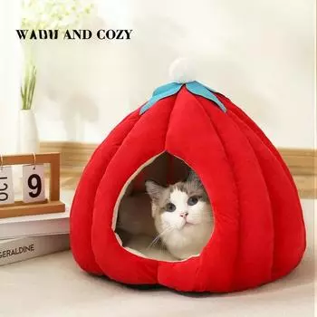 Зимняя новая стильная кровать для кошек из тыквы Cat Bec съемная и моющаяся закрытая теплая плюшевая кровать M красный