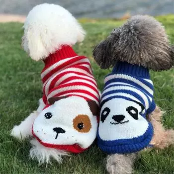 Зимняя одежда для собак с мультяшными кошками, теплый рождественский свитер для маленьких йорков, одежда для домашних животных, пальто, вязаная крючком одежда XS