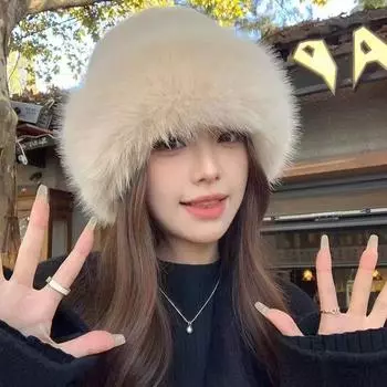 Зимняя теплая плюшевая шапка рыбака, милая шапка для девочек на северо-востоке, мягкая и утолщенная, холодная, монгольская шапка, женская шапка с открытым лицом one size (56-58cm) чёрный