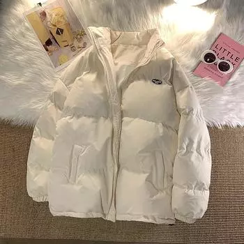 Зимняя уличная одежда на молнии, однотонные парки, женская куртка Tide Ins, корейская версия, верхняя одежда, свободная повседневная куртка Y2K с подкладкой, пальто S чёрный