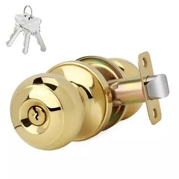 Zinc Alloy Round Door Knobs Knobset Entrance Lock Interior Door Handles for Hallway Closet Bathroom Easy to Install золотой
