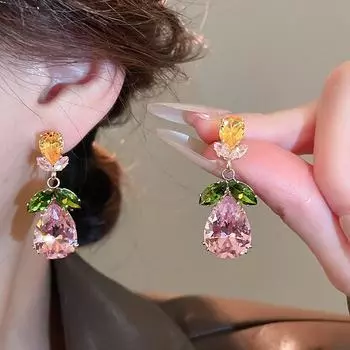 Zircon Flower Leaf Water Drop Pendant Necklace Earring Set Light Luxury Heavy Industry Collarbone Chain High-End Jewelry