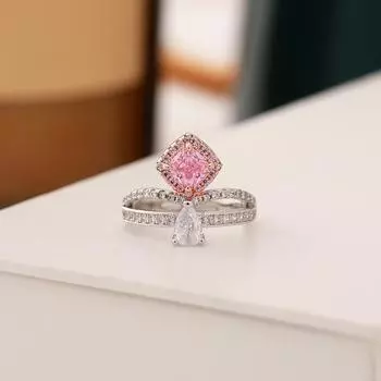Zircon Women s Ring Pink Diamond Yellow Diamond Color Ring Square Jewelry High Carbon Diamond Ring