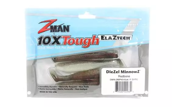 Zman Soft Lure Diezel MinnowZ 4 дюйма, 5 шт. в упаковке, красная кость (2680)