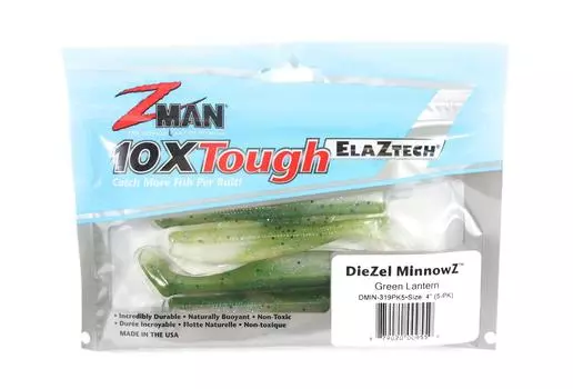 Zman Soft Lure Diezel MinnowZ 4 дюйма 5 шт. в упаковке Зеленый Фонарь (9559)