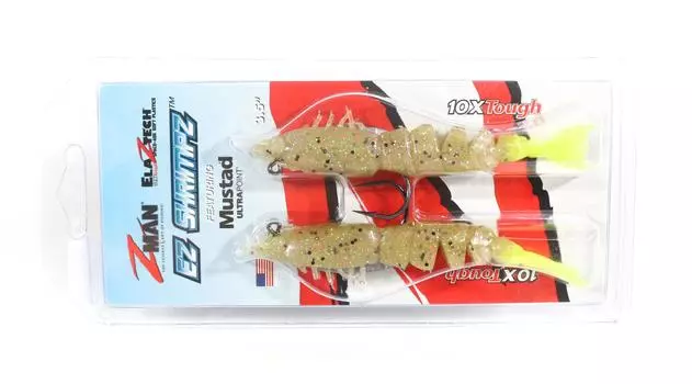 Zman Soft Lure Shrimpz Rigged 3,5 дюйма 2 шт. в упаковке Жареная курица (14:30)