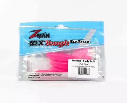 Zman Soft Lure StreakZ Curly 5 дюймов, 4 шт. в упаковке, розовое свечение (9634)