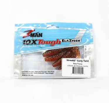 Zman Soft Lure StreakZ Curly TailZ 4 дюйма, 5 шт. в упаковке, новые пенни (9559)