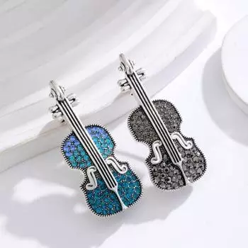 Значок на булавке для скрипки, стразы, брошь для скрипки, кристалл, металлические булавки для лацкана, потрясающая миниатюра серебряный