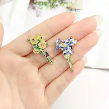 Значок на лацкане Van Gogh Подсолнух Ирис Брошь Цветок Шляпа Значок Металл Для Одежды Эмалевые Булавки Значки Для Рюкзака Подарки Для Женщин жёлтый