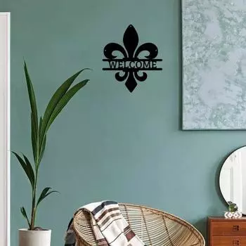 Знак приветствия на входной двери Fleur de Lis – элегантный настенный декор из металла Fleur de Lys, настенное украшение из железа для стильного входа в дом чёрный