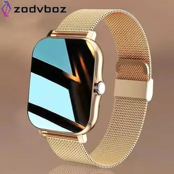 Zodvboz 2023 Смарт-часы для мужчин и женщин в подарок с полным сенсорным экраном, спортивные фитнес-часы, Bluetooth-звонки, цифровые умные часы, наручные часы Silica gel золотой