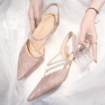 ZOKI Bling Shiny Wedding Shoes Women 2024 Fashion Crystal Strap Clear Calibre Shoes Woman Pined Toe Shininy High Cabillo Shoes 33 шампанского