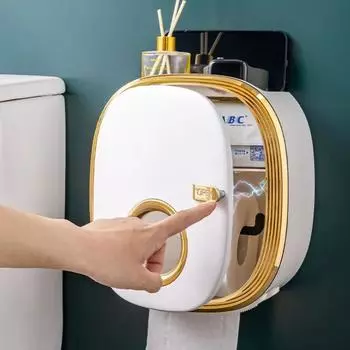 Золотая полка для хранения ванной комнаты, настенный держатель для туалетной бумаги без перфорации, водонепроницаемая полка для хранения бумажных полотенец в ванной комнате