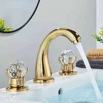 Золотой водопад для ванной комнаты, кран для воды, кран для горячей и холодной воды, кран на столешнице, хрустальная ручка, высокое качество, латунь chrome