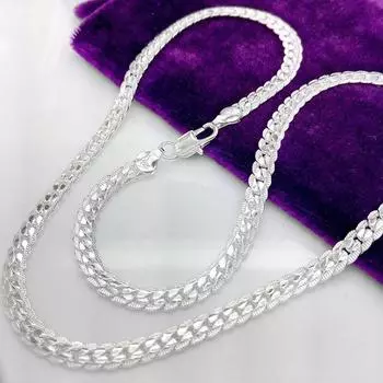 Золотые ожерелья, серебряные s925, широкие 5 мм, плоское боковое ожерелье для мужчин, модные украшения 45cm серебряный