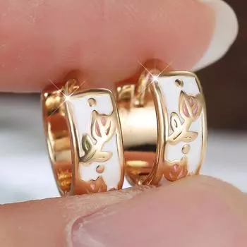 Золотые серьги-кольца в форме тюльпана для женщин, элегантные сладкие эмалевые масляные капли, цветочные украшения с пряжкой для ушей Huggies золотой