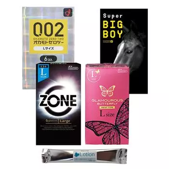 ZONE Glamorous Butterfly Moist L Okamoto 002 Standard Super Big Boy Large Size Condom Skin Rubber L Size 4 Piece Set Comes with 1 Stick Lotion