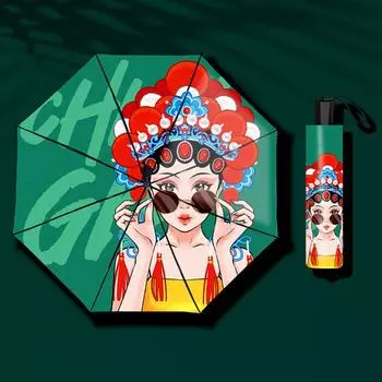 Зонт от дождя с анимацией из мультфильма, черное покрытие, защита от ультрафиолета, традиционный китайский зонт с изображением красивой девушки, внутренний дизайн с печатью