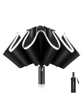Зонт XIXVON Umbrella Pro UPF UV Reflective Safety Rugged Travel Automatic Reverse Folding Zone (10 ребрышек, черные) 50+ 99% защиты, полоска, ветрозащита,