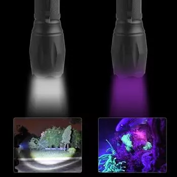 Zoomable 395nm UV Ultraviolet Blacklight+L2 White LED Bulb Flashlight 2 in 1 Scorpions Torch Money Inspect Light Purple Linterna