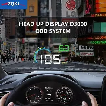 ZQKJ D3000 Auto HUD EOBD OBD2 для автомобильного проекционного дисплея, умный цифровой спидометр, аксессуар, электронный проектор на лобовое стекло, светодиодный