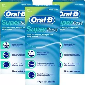 Зубная нить Oral-B Super Dental Floss со вкусом мяты, 3 шт., 50 шт.
