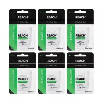 Зубная нить REACH 55 ярдов x 6 штук, вощеная, со вкусом мяты, 50,2 м
