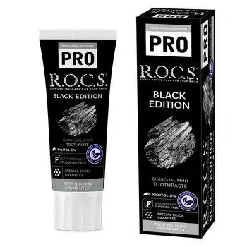 Зубная паста Rocks PRO Black Edition с ферментами и отбеливающим эффектом 94 г ROCS. [Древесный уголь]