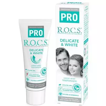 Зубная паста Rocks PRO Delicate White Sweet Mint Whitening с энзимами 94 г ROCS. & [Полный уход]