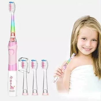 Зубная щетка Seago Kids Sonic, электрическая зубная щетка с питанием от батареи, сменные насадки с таймером, нежная для детей младшего возраста от 3 лет